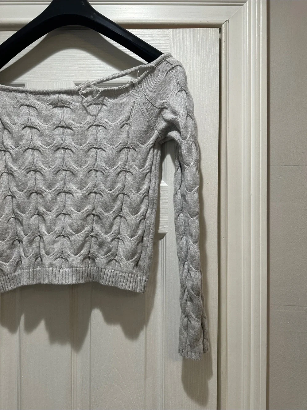 Aeropostale Light Gray Cable Off-the-Shoulder Sweater